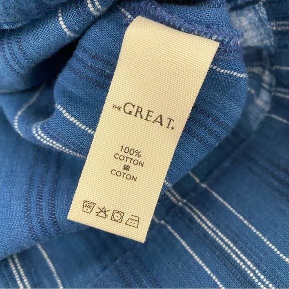 The Great. || Sundown Midi Dress Blue Tiller Stripe Cotton Size 1 / Small - Picture 8 of 9